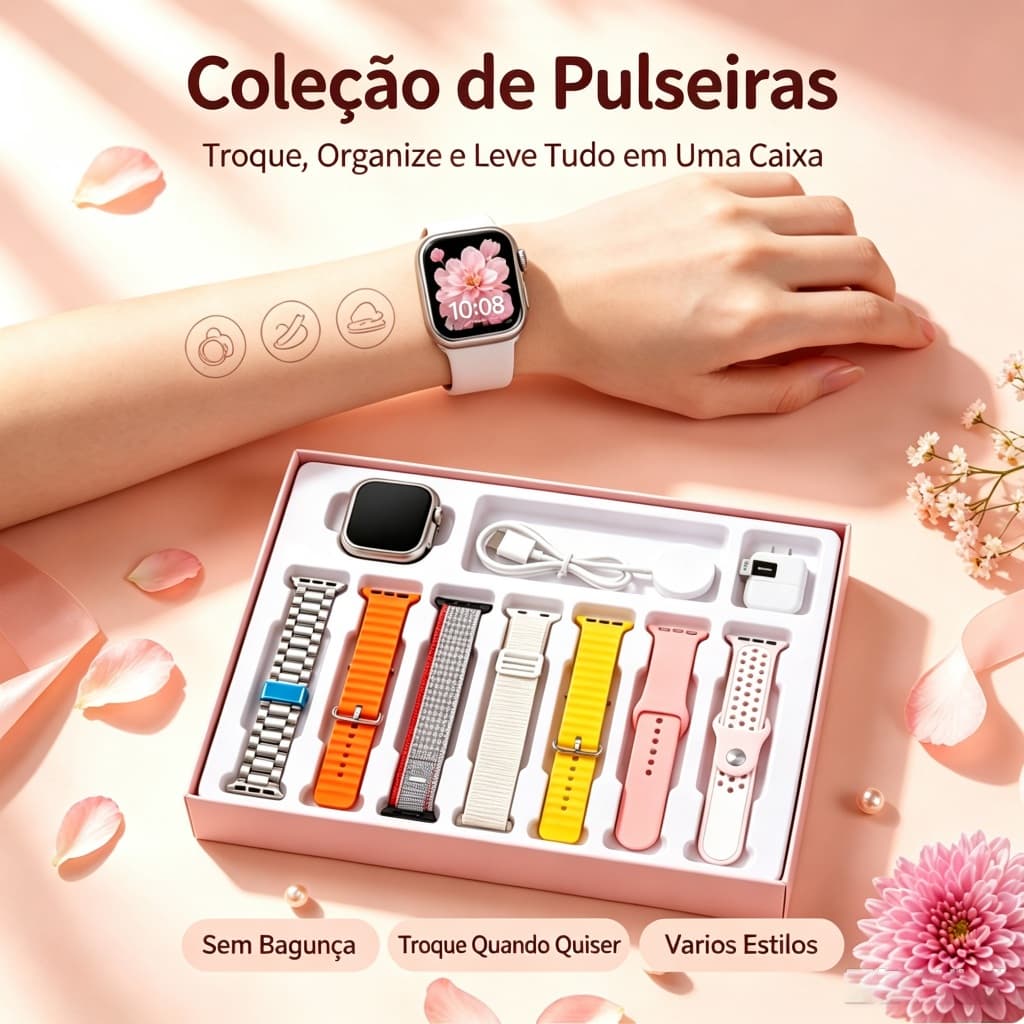 Kit De Smartwatch 7 Em 1 Com Tela Sensível Ao Toque De Relógio Inteligente 7 Alças Para Smartphones Android E iOS 38/45/