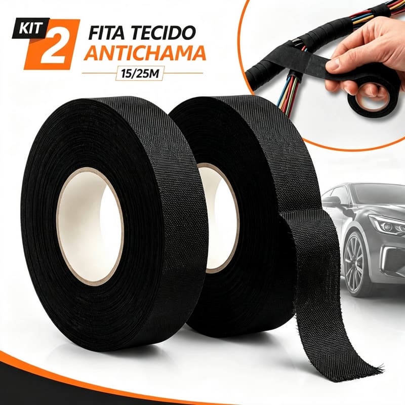 Kit 1/5/10 Fita Isolante Tecido Lonada Antichama 15/25m Para Chicote Automotivo Fios e Cabos