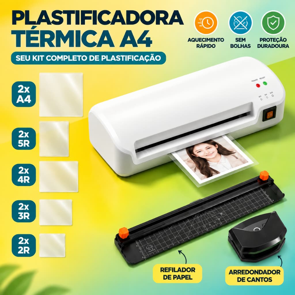 Plastificadora e Laminadora Portátil A4 Maquina Plastificar Documentos 110V/220V