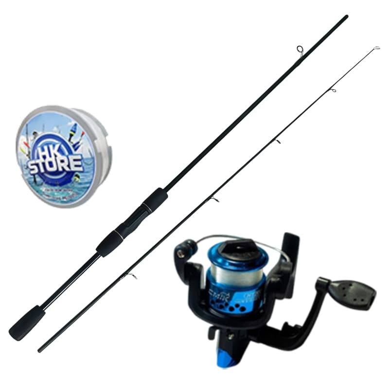 Conjunto Vara de Pesca Spinning Completa 2 Partes, Molinete com Linha, Kit Pesca Água Doce e Salgada para Iniciantes