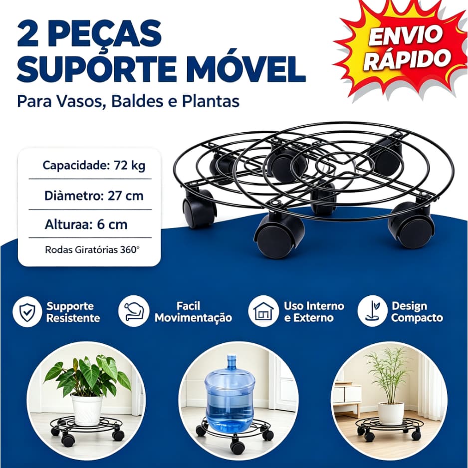 2 suportes Suporte Para Botijão De Gás Vasos Plantas Com Rodinha 72kg