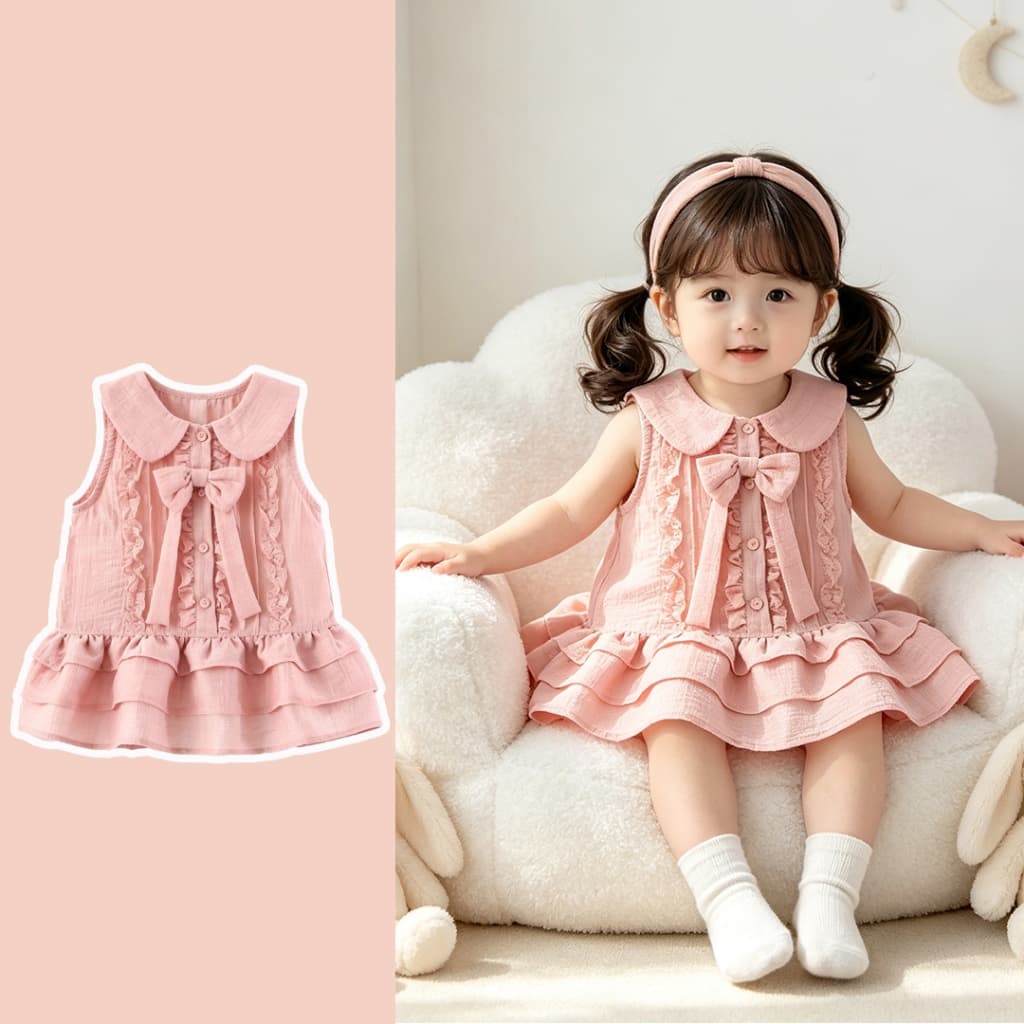 Roupas Para Bebês Recém-Nascidos , Saia Plissada Elegante De Manga Curta Com Laço