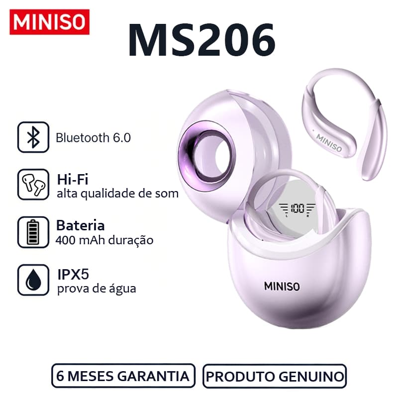 MINISO MS206 Fone de ouvido Bluetooth AI Tradução em tempo Real Alta qualidade de som Hi-Fi Redução do ruído