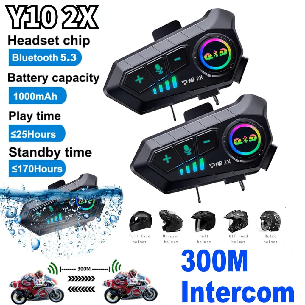 2pcs Y10-2X Fone De Ouvido Para Motocicleta Bluetooth Aparelho Auditivo IPX6 À Prova D'água