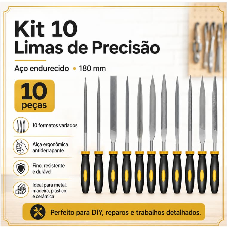 Jogo de Lima Agulha 180mm 10 Peças Redonda Chata Triangular