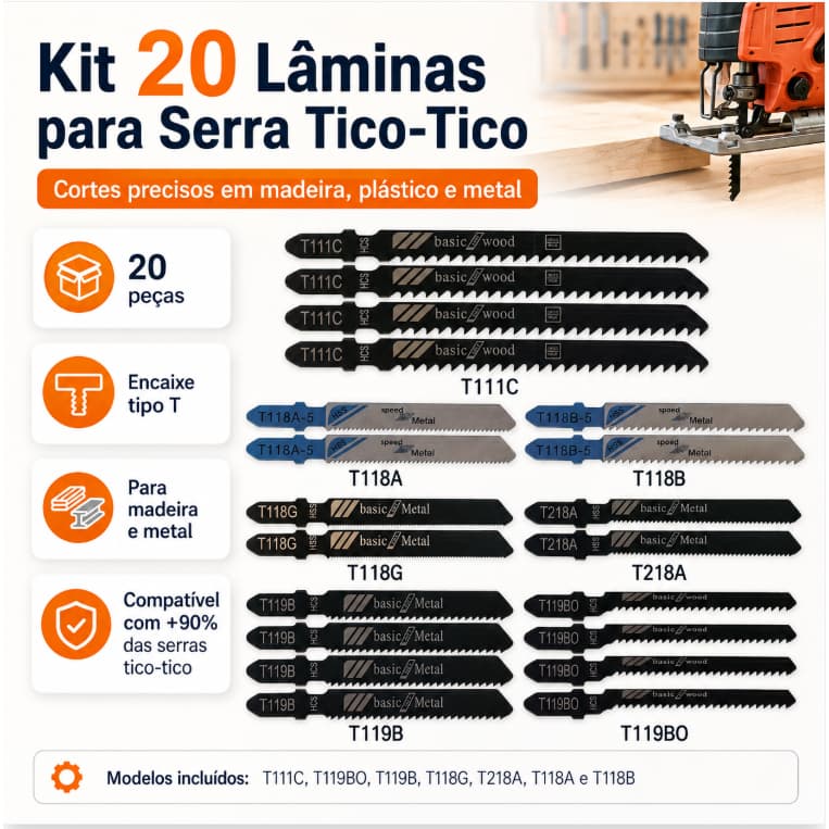 jogo 20 lâminas serra tico tico corte perfeito madeira marcenaria profissional