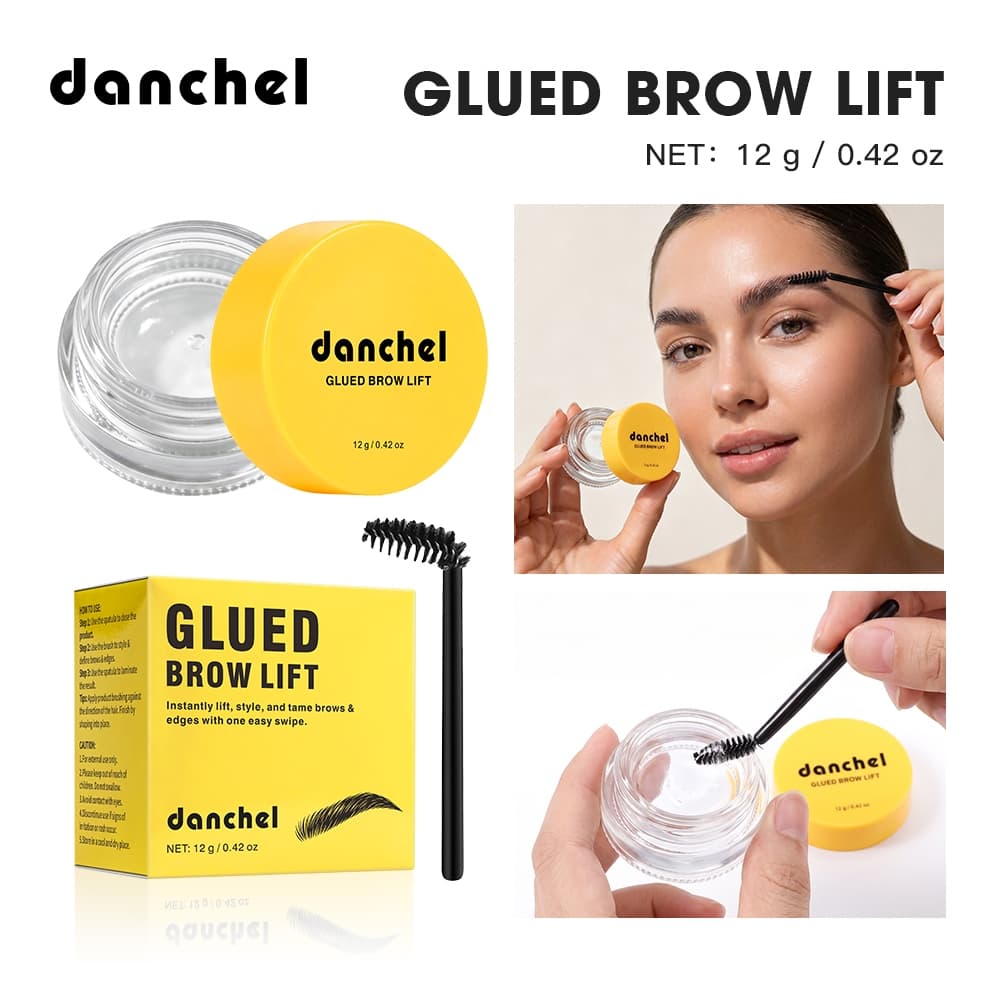 Danchel Glued Brow Lift Gel 12g Matte Longa Duração À Prova D'água Cera De Sobrancelha Pincel 2 Em 1 Nutritivo Para Sobr
