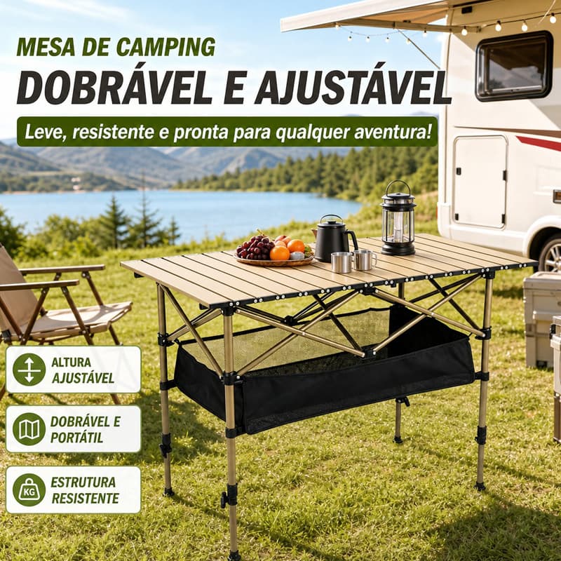 Mesa Dobrável 120x55cm Alumínio Ultraleve Portátil, Com Bolsa de Transporte para Praia Camping Churrasco e Lazer ao Ar