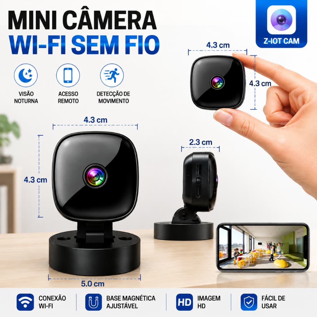 Babá Eletrônica Mini Portátil Câmera Wi‑Fi 1080p HD Visão Noturna Infravermelho para Bebê Pet