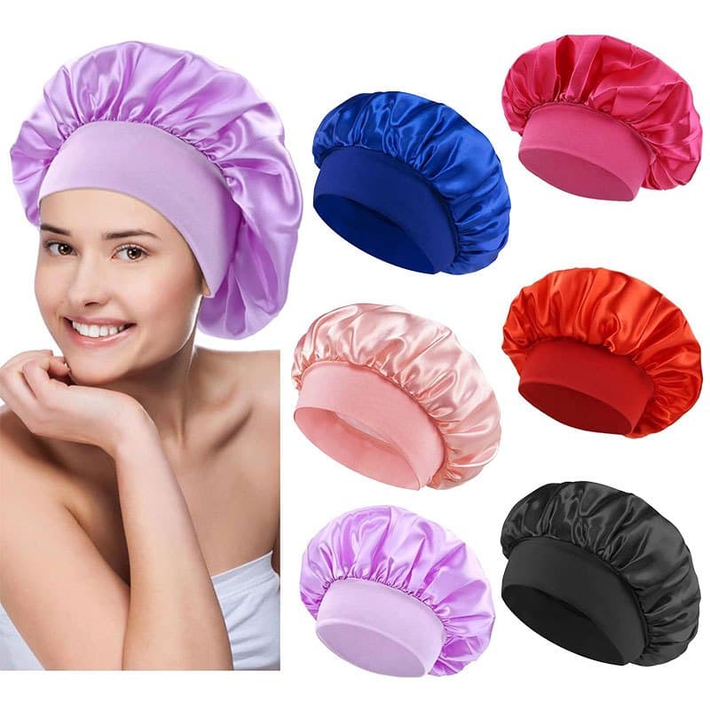 Kit 3 Toucas de Cetim com Faixa Larga Elástica Anti Frizz Para Dormir Protege Cabelo Cacheado Crespo Ondulado