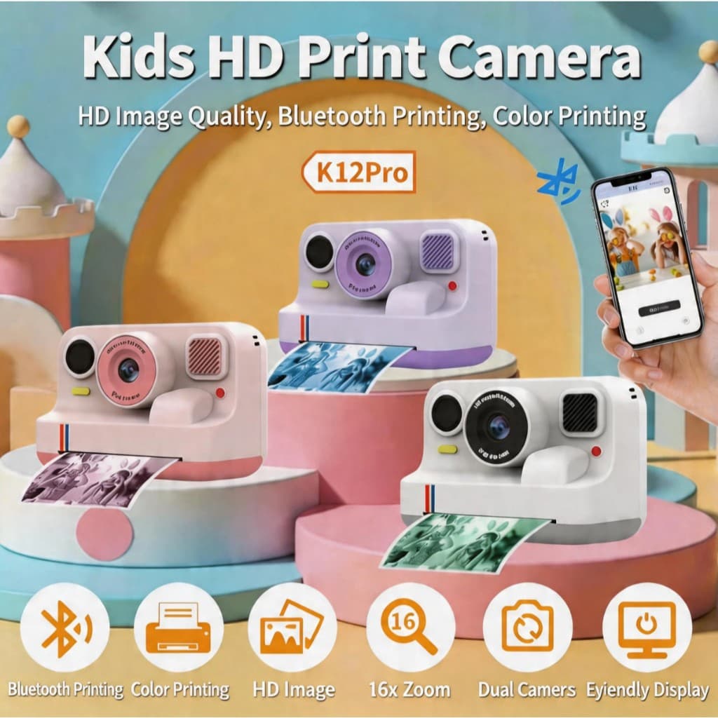 K12PRO Câmera Digital 4K HD Inteligente Bluetooth Câmera Dupla Crianças Estudantes Câmera Impressora Polaroid