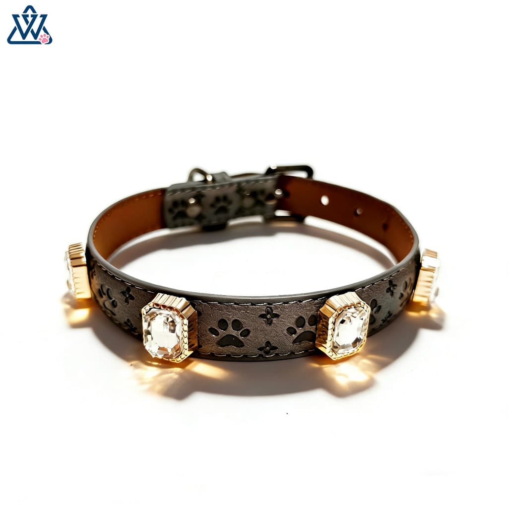 Coleira para cachorro de estimação, estampa de pata com coleira de diamante, venda quente, PU, Cross-Border, cachorro pe