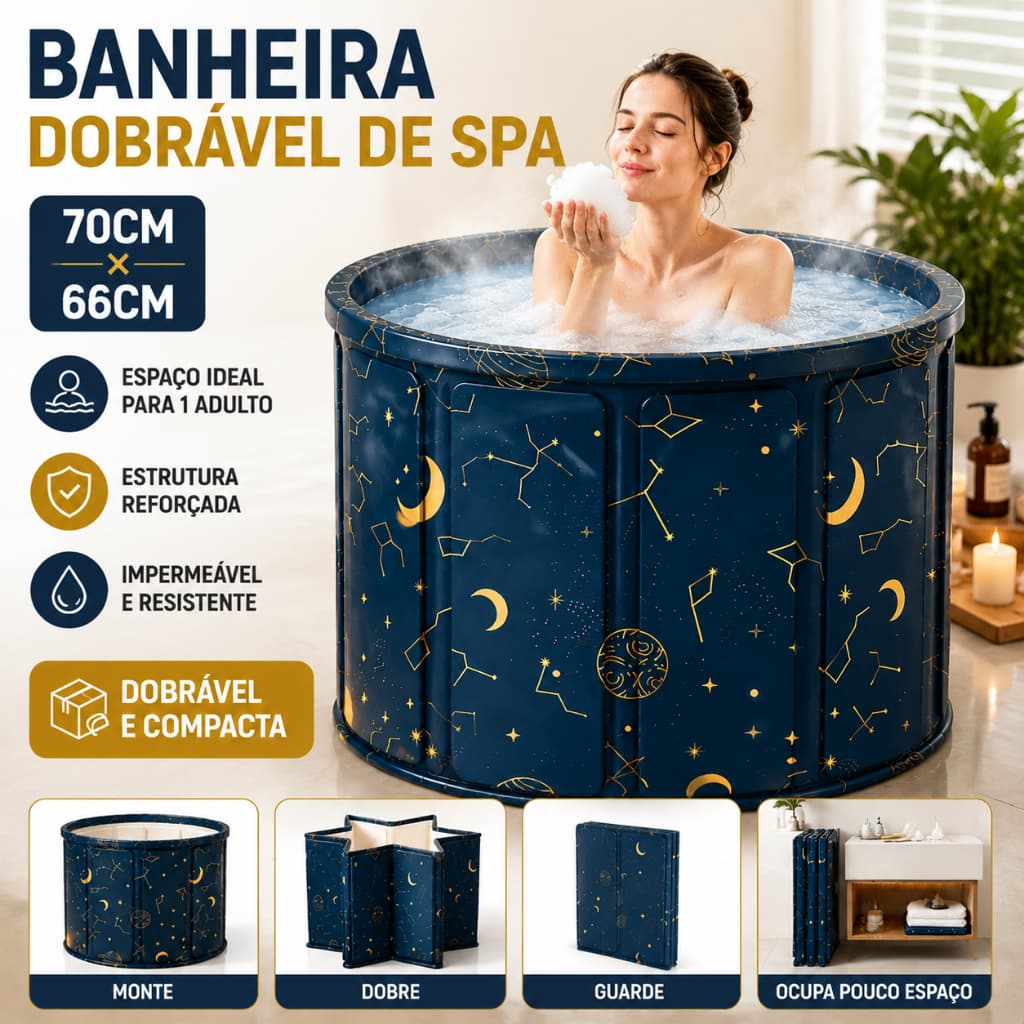 Banheira Dobrável SPA Adulto Portátil 70cm 254 Litros Ofurô Reforçado com Drenagem Rápida