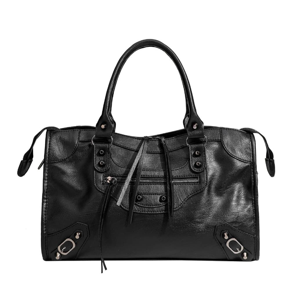Bolsa feminina elegante, estilo rock punk, de grande capacidade, para usar no ombro ou na diagonal bolsa preta luxo
