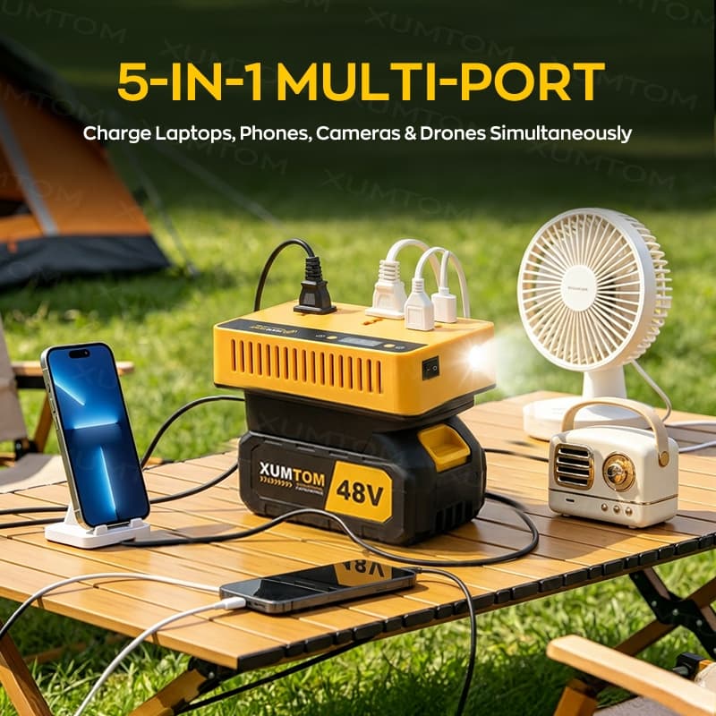 Inversor de Energia 120W Onda Modificada Entrada DC18‑21V Saída 127/220V Duas Tomadas AC USB‑C Conversor DC‑AC Portátil
