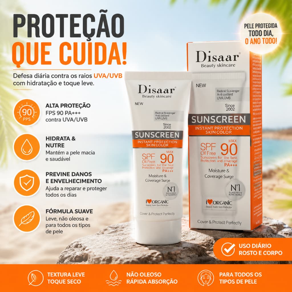 Protetor Solar De Longa Duração À Prova D'água Proteção SPF90