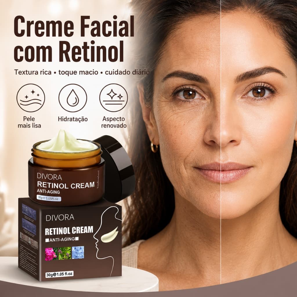 Creme Hidratante Antienvelhecimento Retinol – Tripla Ação Firmador , Lifting E Iluminador Cuidados Faciais Testado Derma