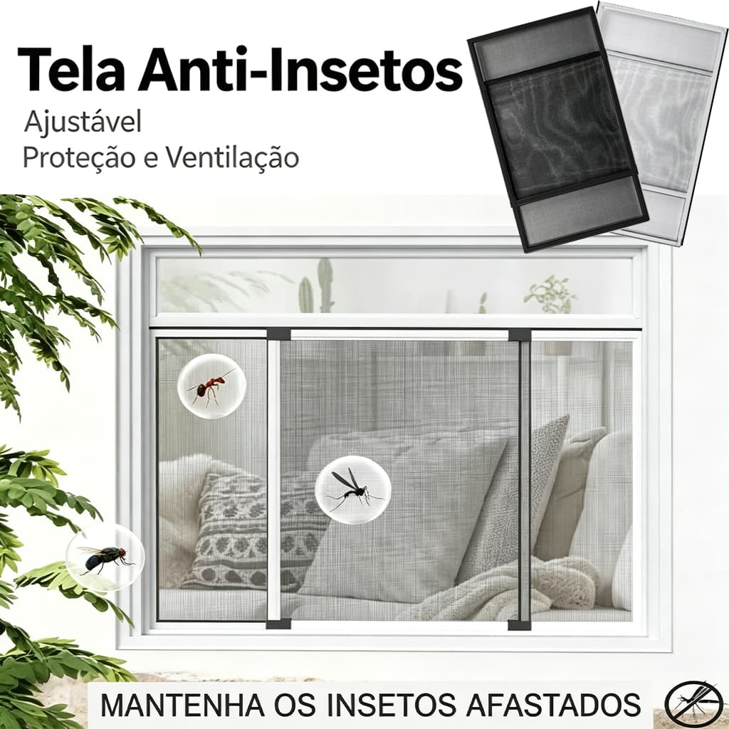 Tela Mosquiteira Regulável Ajustável Para Janelas Com Perfil Alumínio Fácil Instalação Anti Insetos