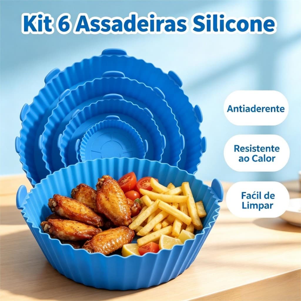 Com alça tigela de fritadeira de ar de Silicone conjunto de 6 peças multifuncional esteira de cozimento lavável uso repe