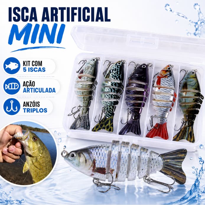 Kit 5 Isca Artificial Lambari 10 cm + Estojo Tucunaré Dourado Traíra Robalo Pesca Peixe Meia Agua