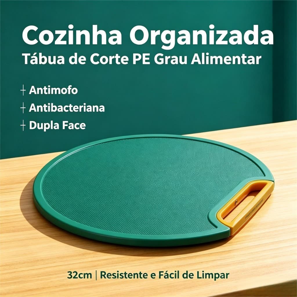Placa de corte redonda PE de qualidade alimentar, luxuosa, leve, espessada, à prova de mofo, antibacteriana, dupla face,