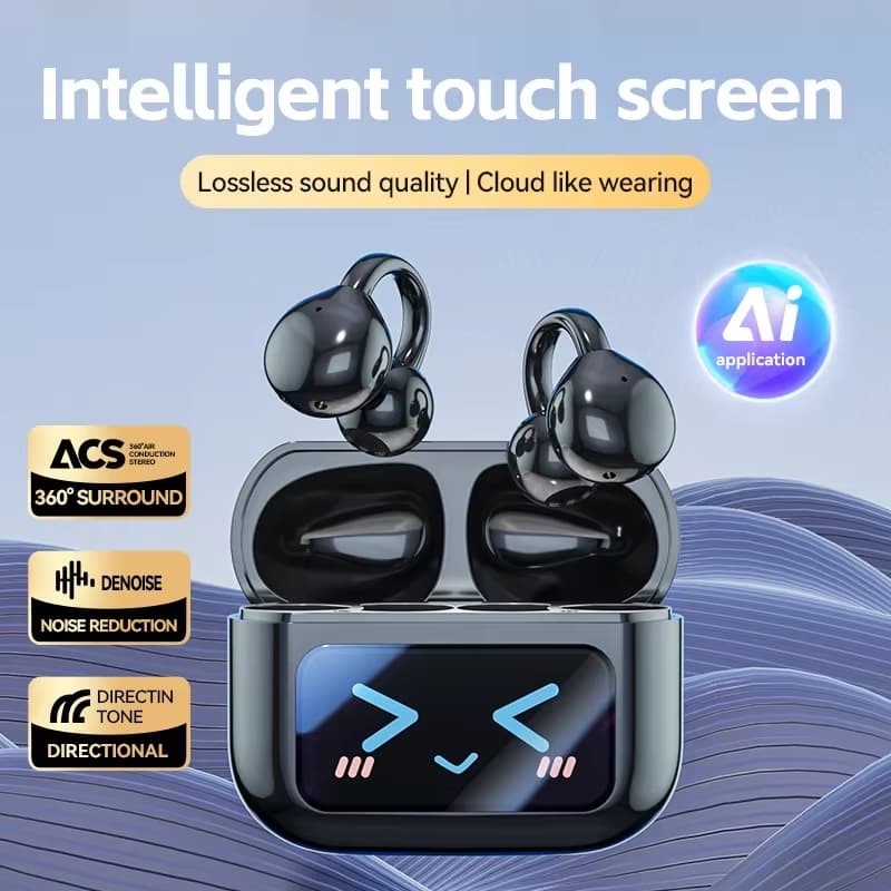 Novos Fones De Ouvido Bluetooth Tradução AI Design De Orelha Dupla Painel De Controle De Exibição Inteligente Estilo Gan