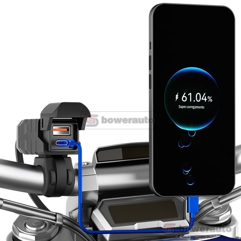 Carregador de celular para moto 36W PD QC3.0 USB duplo carregamento rápido à prova d'água com display de voltagem e inte