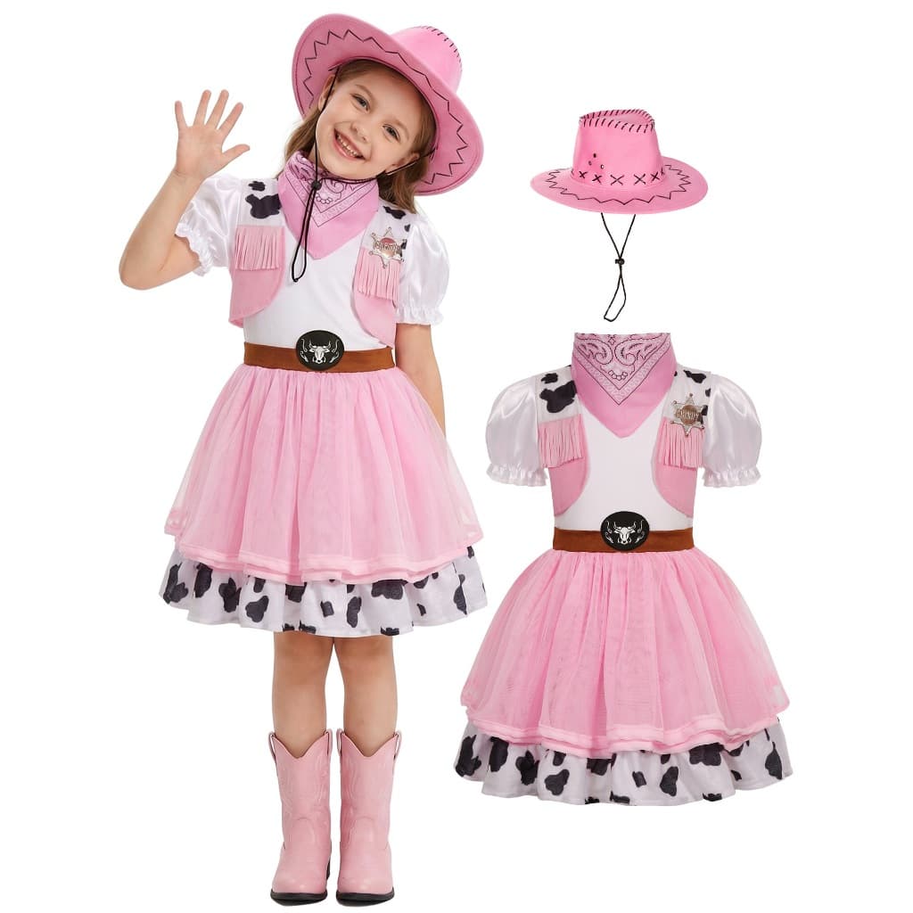 Crianças mulheres ocidental denim saia Halloween rosa denim traje terno festa de férias denim cos traje