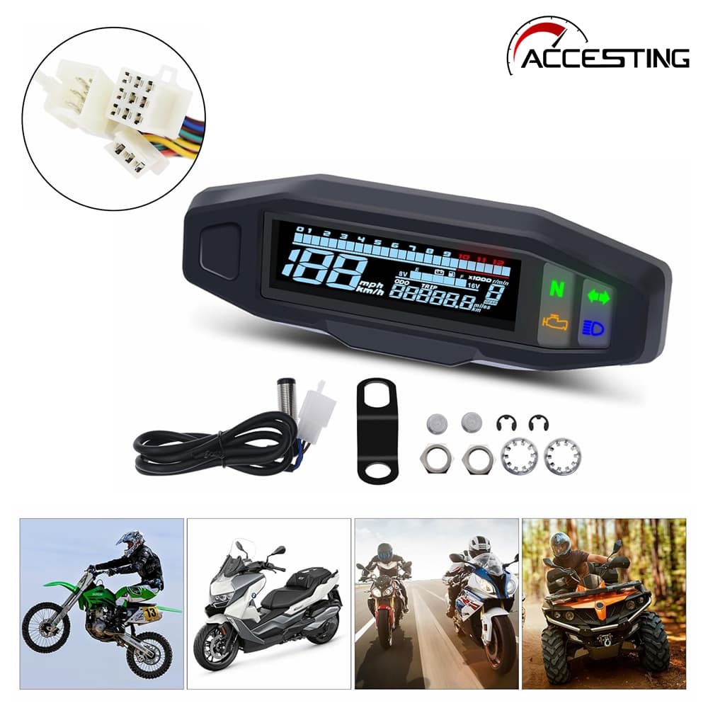 Odômetro Para Motocicleta , Tacômetro À Prova D'água De 12000 RPM , Medidor Digital Universal Com Indicador De Óleo E Di
