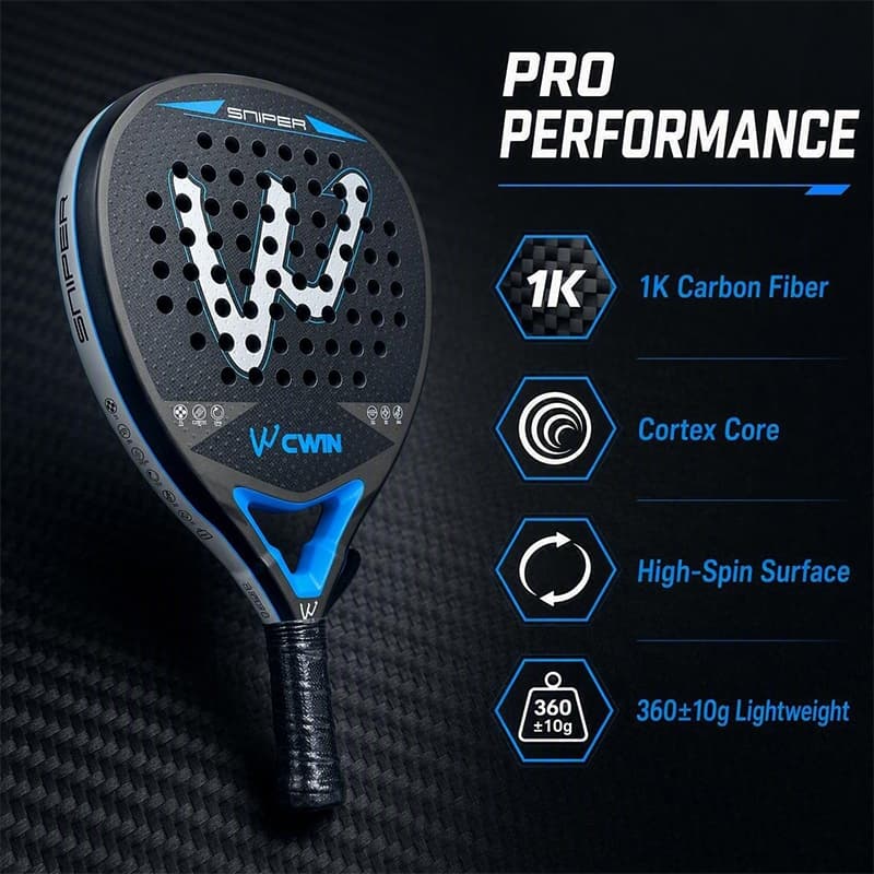 Raquete CWIN SNIPER Padel , 1K De Alta Rigidez Fibra De Carbono Cortex Núcleo De Absorção De Choque Grande Ponto Doce Ap