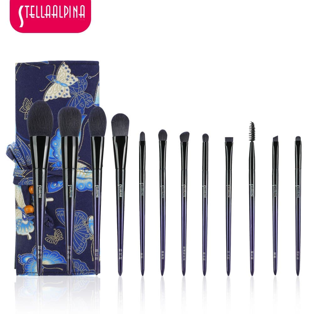 Conjunto De Pincéis De Maquiagem STELLAALPINA 12 Unidades Roxo Gradiente , Com Cabeça De Pincel De Fibra Sintética Macia