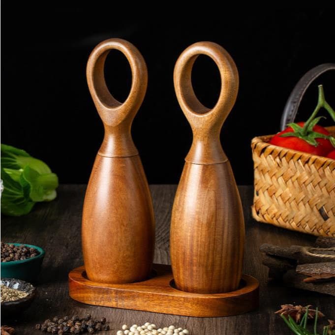 Moedor De Pimenta De Madeira De Acácia Restaurante Ocidental Maciça Sal Marinho Garrafa Tempero Conjunto De