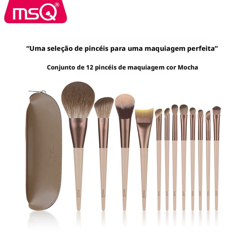 MSQ 12 Unidades O Novo Conjunto De Pincéis De Maquiagem Mocha Apresenta Cerdas De Fibra Macia E Um Cabo De Pincel De Res