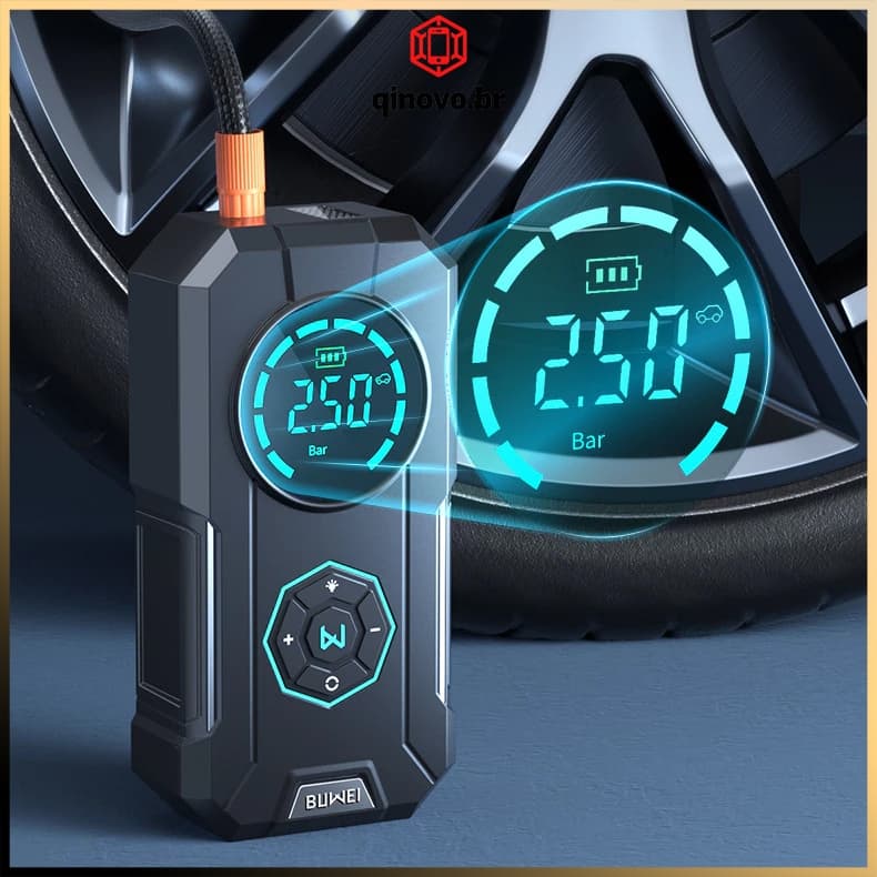 Mini Compressor de Ar Digital Portátil - USB Recarregável - Calibrador de Pneu Profissional