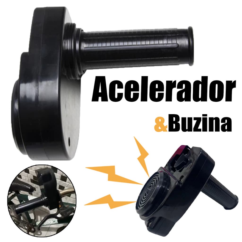 Manopla de Acelerador para Bicicleta com Buzina – Som de Moto, Cor Preta