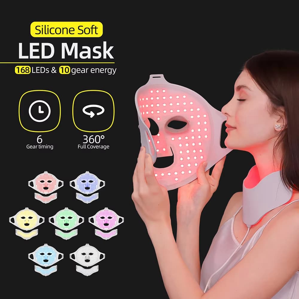 Foreverlily 7 Cores Fóton Rosto Pescoço Máscara LED 3D Flexível Silicone De Beleza Facial Luz Vermelha Infravermelho Cui