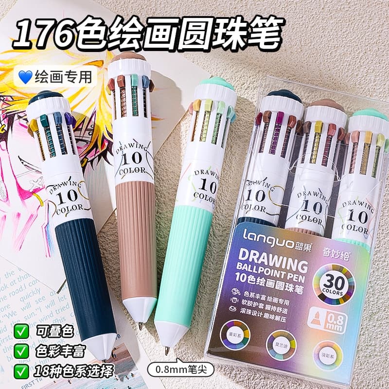 Languo Nova Caneta Esferográfica De 30 Cores/Conjunto 10 Em 1 Macaron Multicolorida Estudantes Crianças Pintura E Graffi