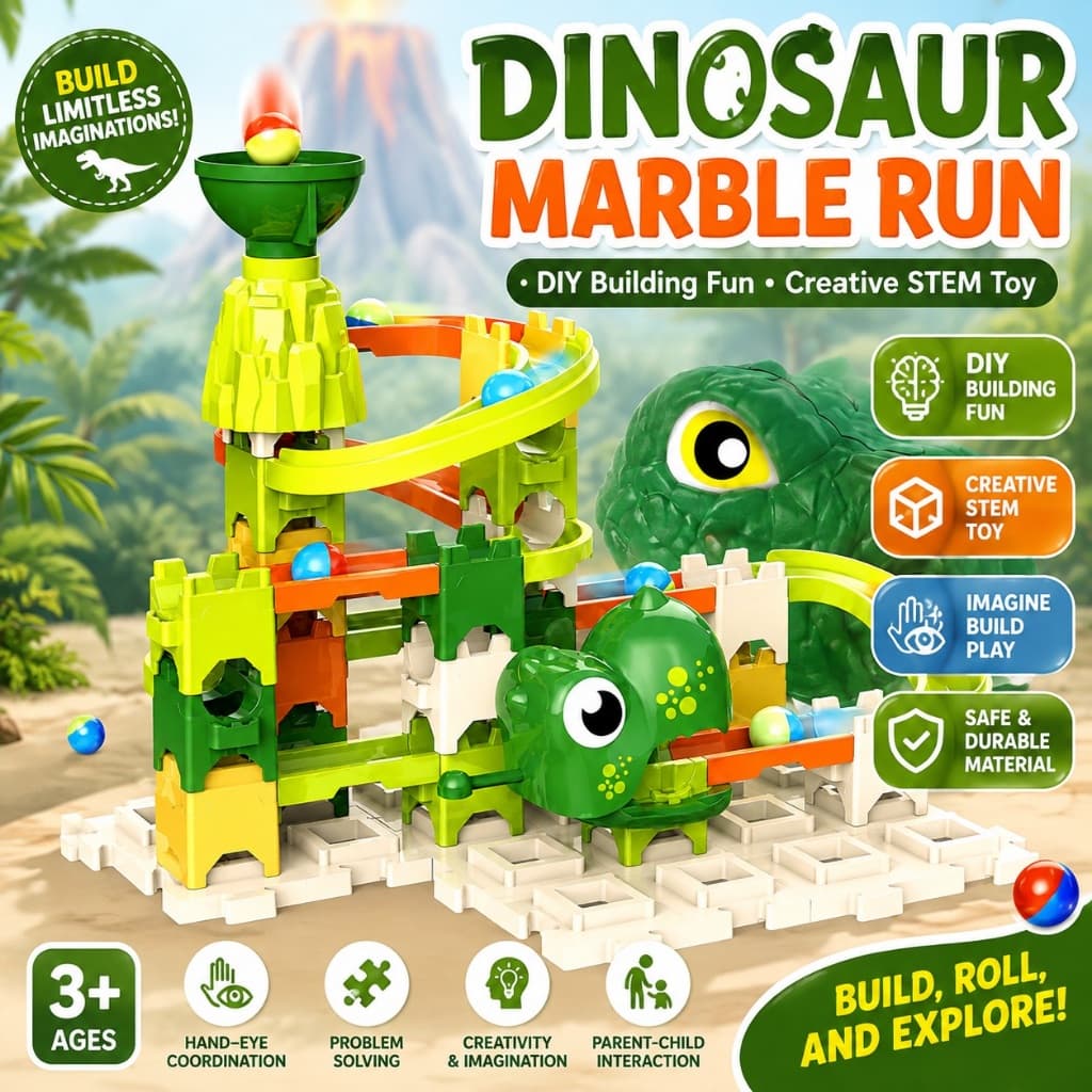 Dinossauro Mármore Correr Blocos De Construção DIY Bola Pista Lançador Haste Brinquedo Educativo Crianças Aniversário