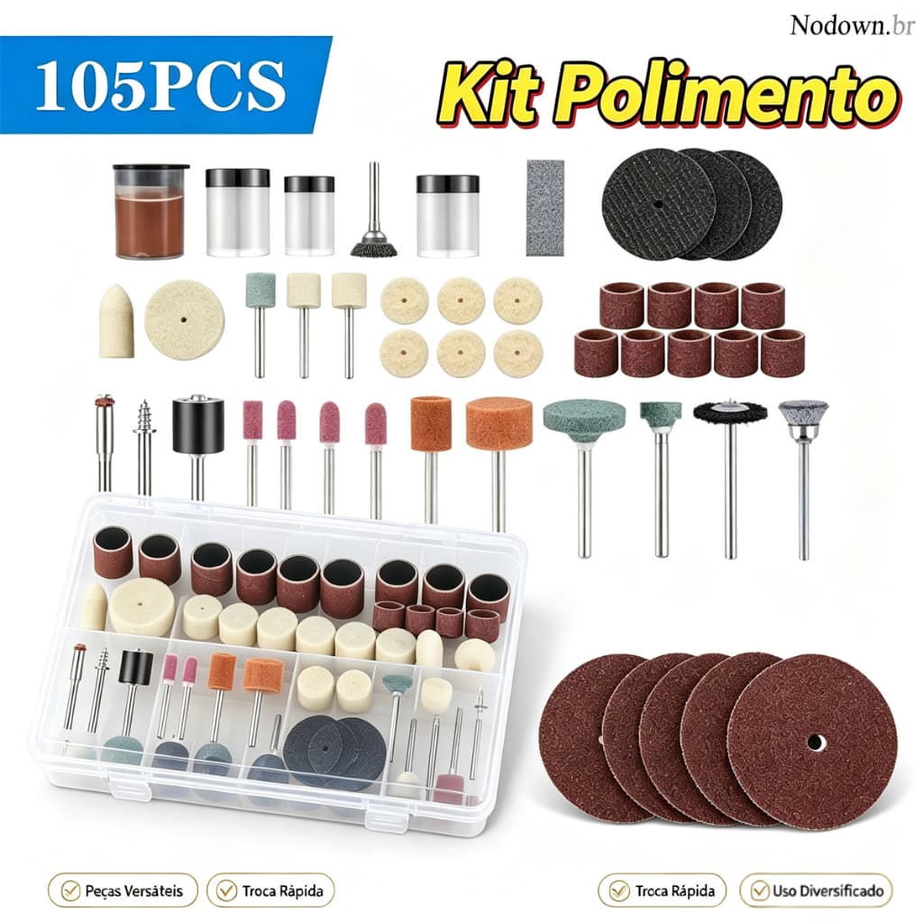 Kit 105 Acessórios Essenciais para Micro Retífica Completo Padrão Dremel Multimarcas lixa disco