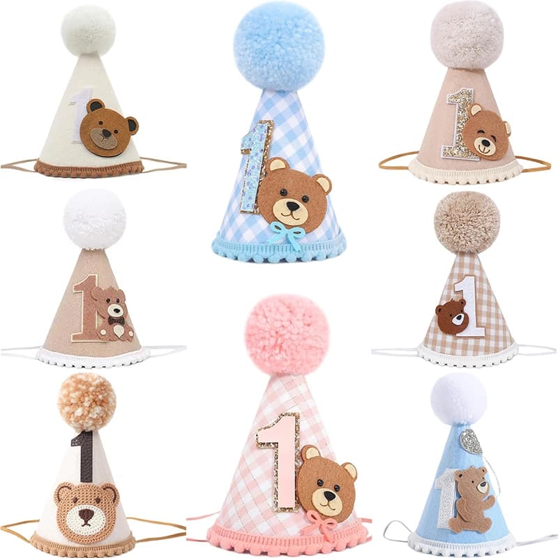 Chapéu De Cone De Primeiro Aniversário Para Bebê , Urso Fofo , Bebês , Meninos , Meninas , Tema De Pelúcia , Adereços Fo