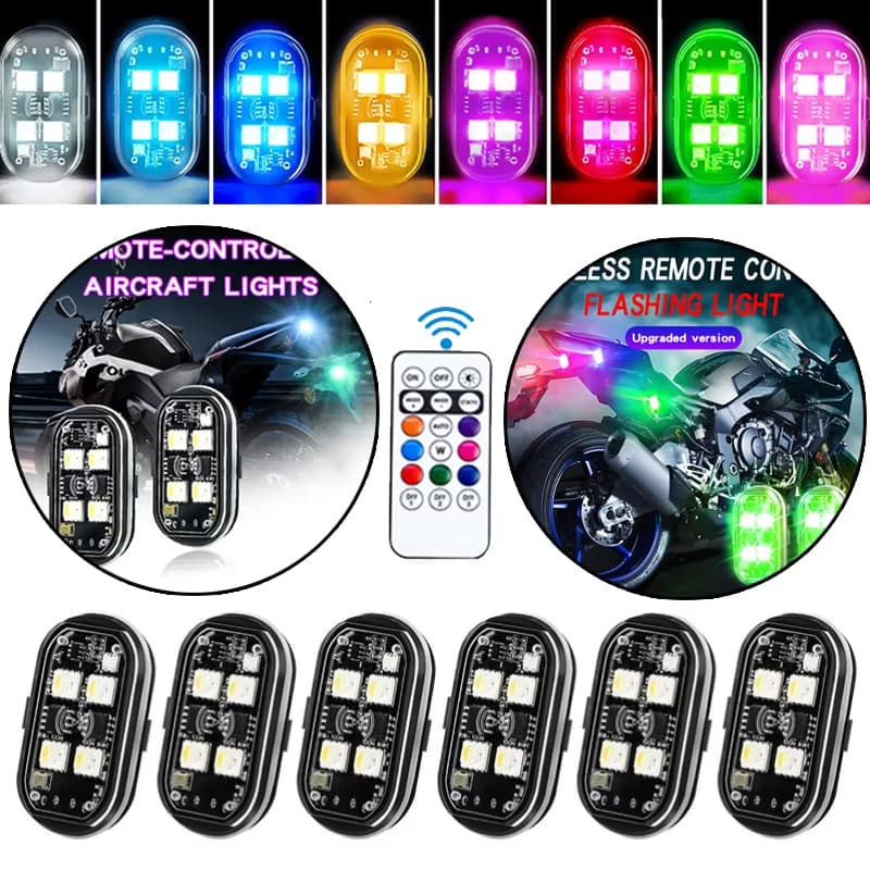 2/4/6 Pçs Controle Remoto Sem Fio LED Luz Estroboscópica Para Carro Motocicleta Drone Scooter Anti-Colisão Lâmpada De Ad