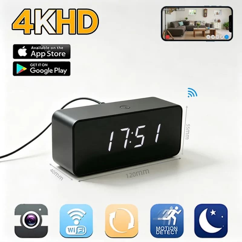 1080P WiFi Mini Relógio Câmera De Áudio Gravação Vídeo Cam Visão Noturna Detecção Movimento Segurança DVR P2P 2500mAh Ba