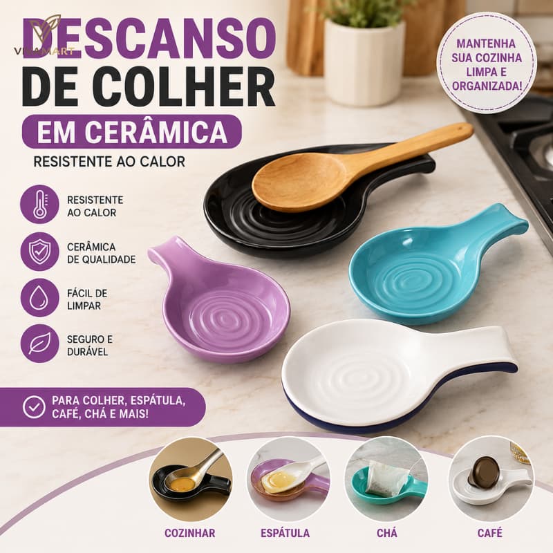 Vivamart Descanso de Colher em Cerâmica Resistente ao Calor Suporte para Colher Espátula Café Chá Cozinha