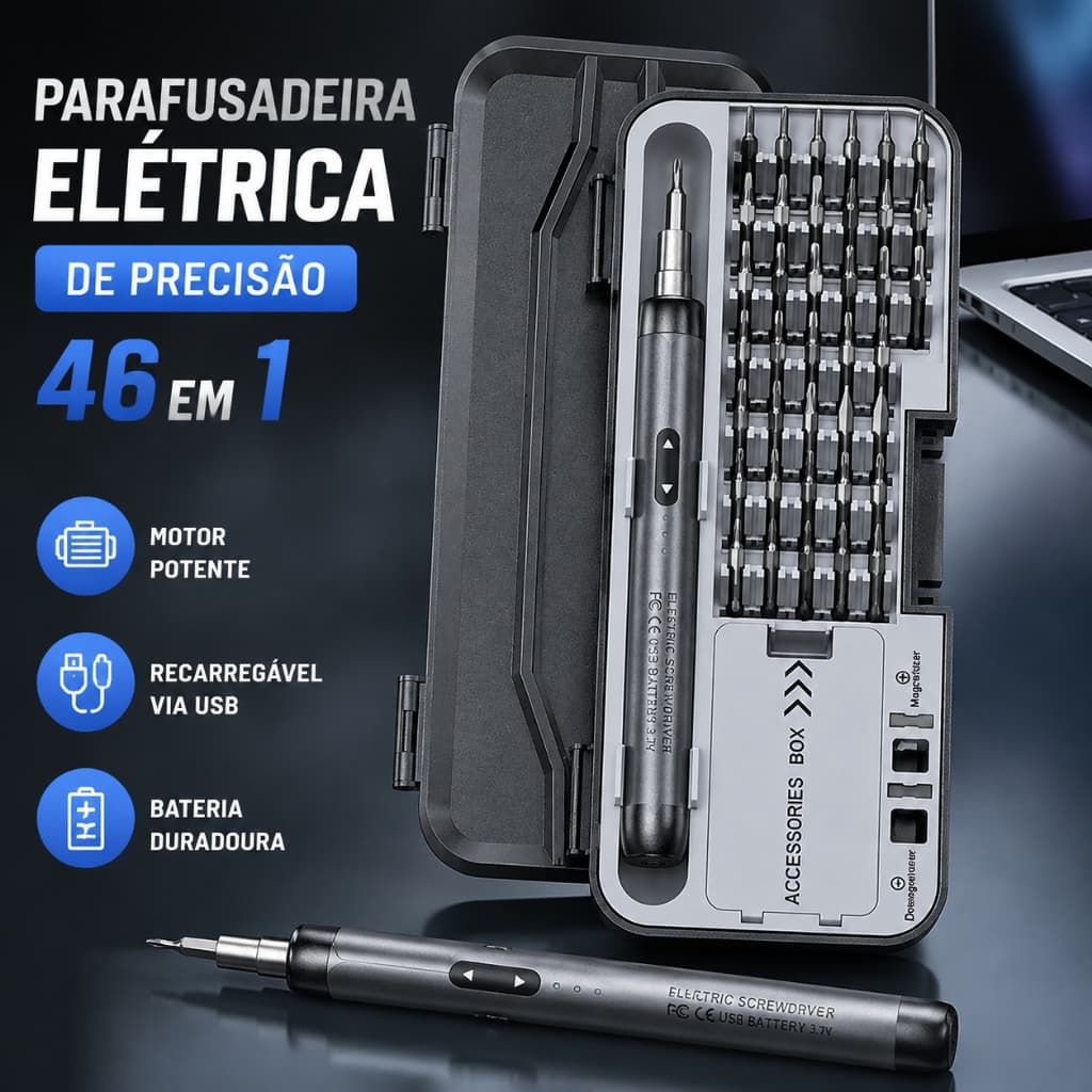 Parafusadeira Elétrica Recarregável 46 em 1 Precisão
