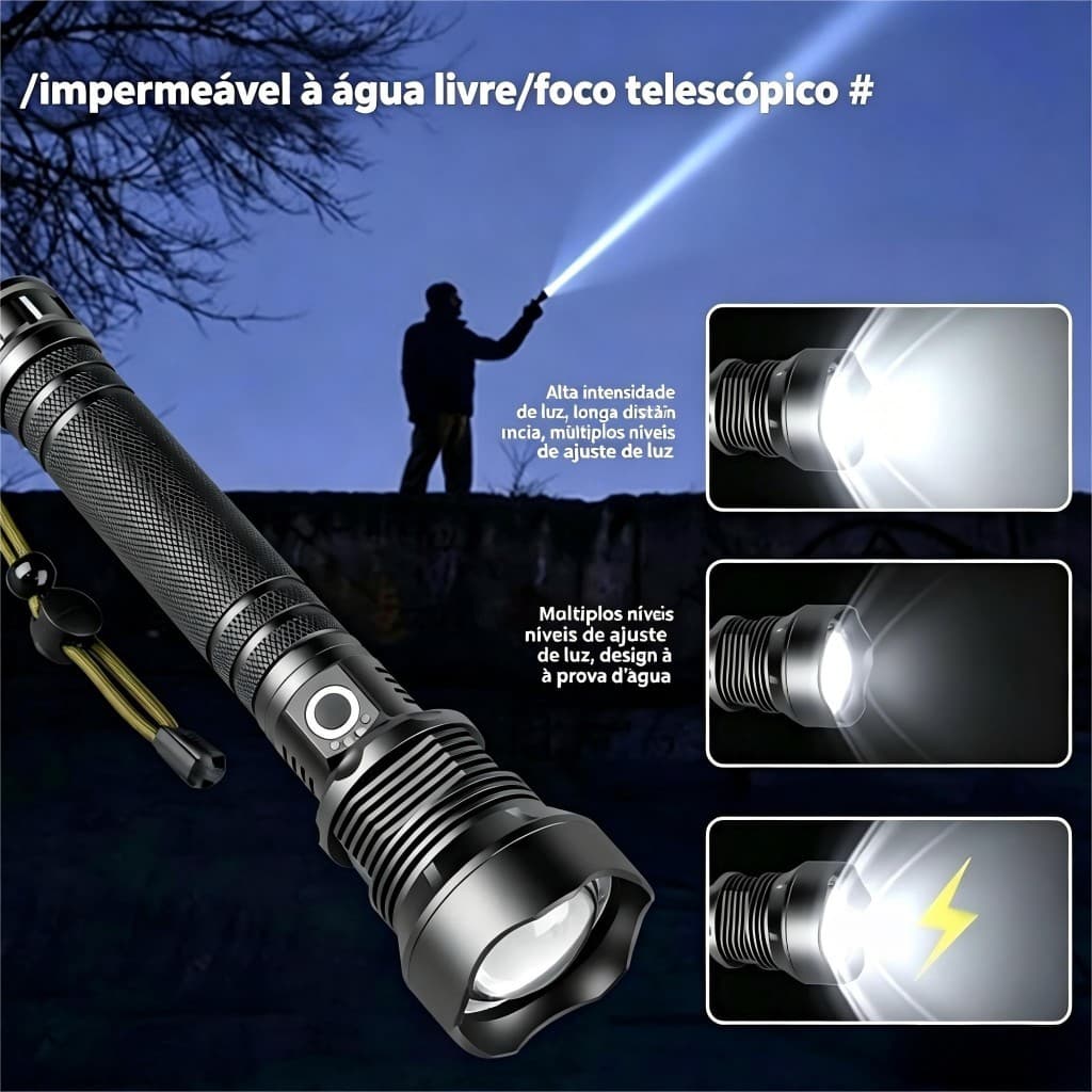 Lanterna tática de luz forte de alta potência Zoom retrátil King de longo alcance à prova d'água aventura ao ar livre bu