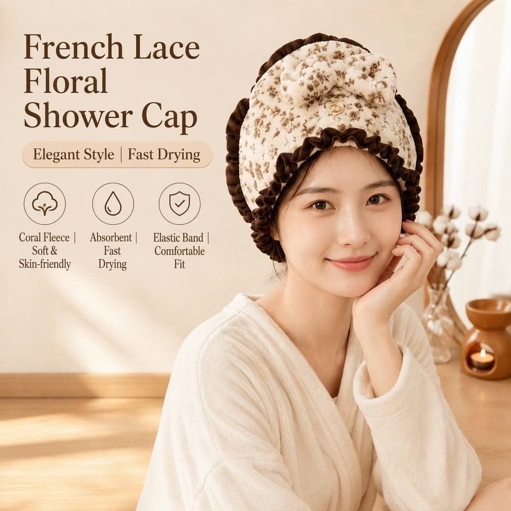 Touca De Secagem De Cabelo Floral Francesa Espessada Turbante De Lã Coral Super Absorvente Toalha Rápida Envoltório Para