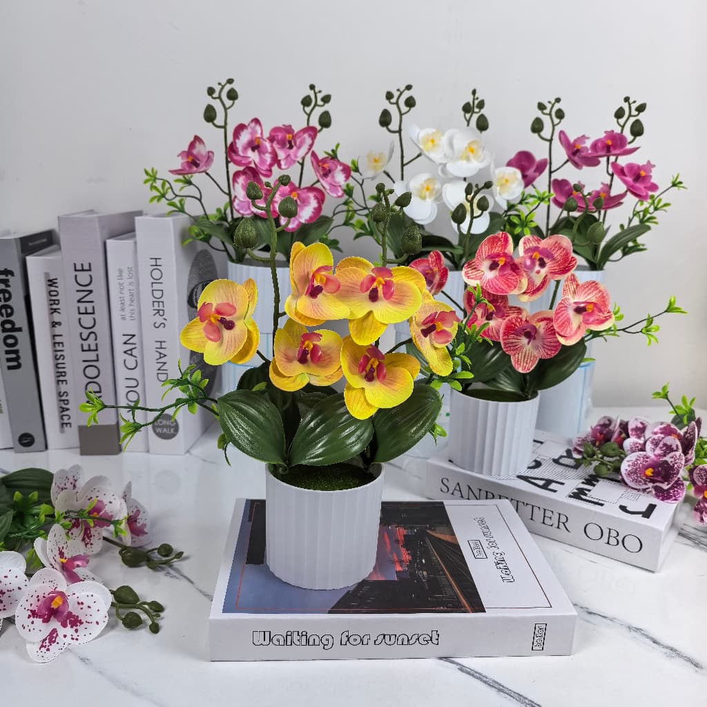 Flores artificiais 6 flores Phalaenopsis vasos de plantas High-End plantas verdes realistas bonsai casa fotografia cena