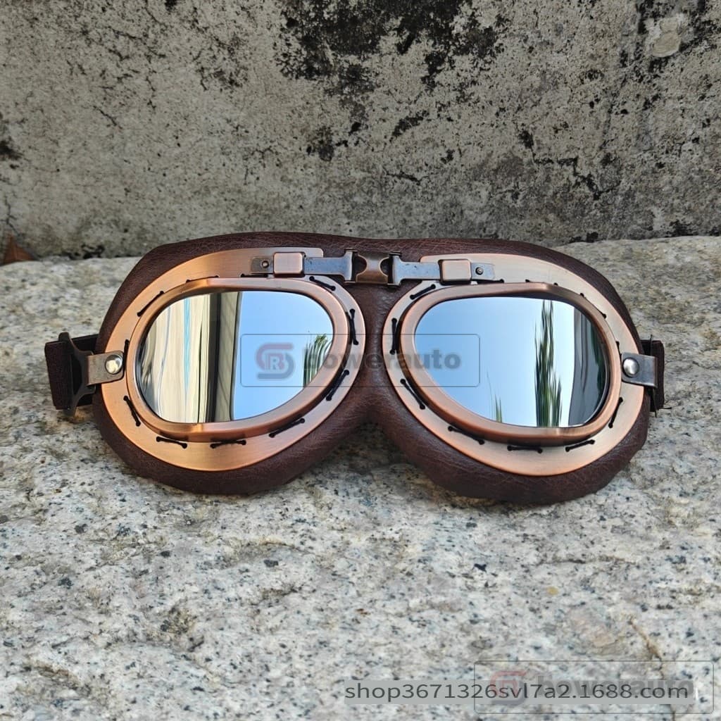 Óculos retro bronze para moto corta-vento unissex esportivo lente plana 011