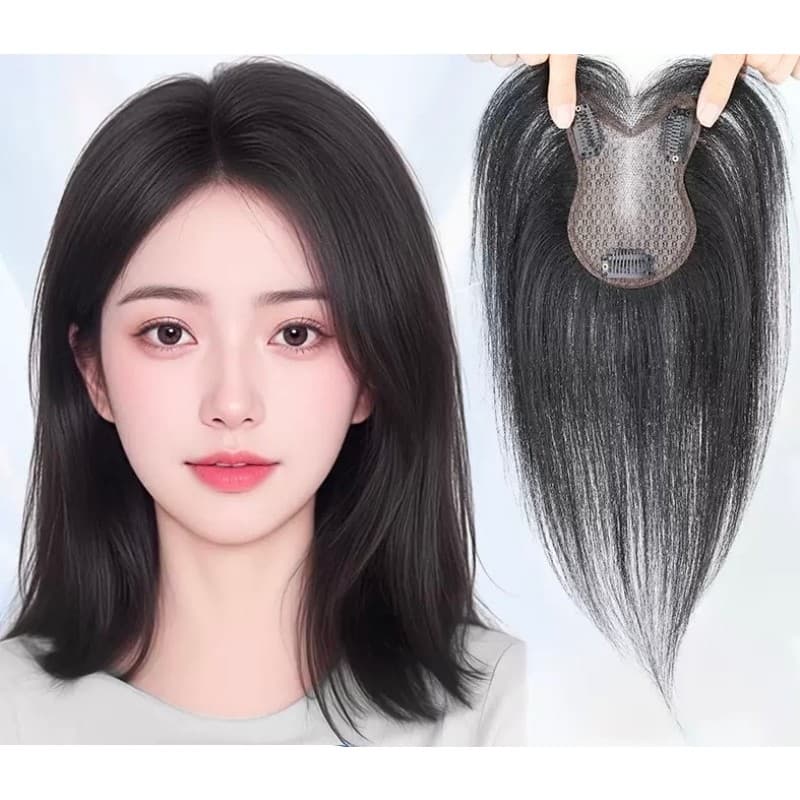 Artigo decorativo Topo Topper 8x11cm base leve fina renda frontal invisível aplique de cabelo humanocom tic‑tac 27cm