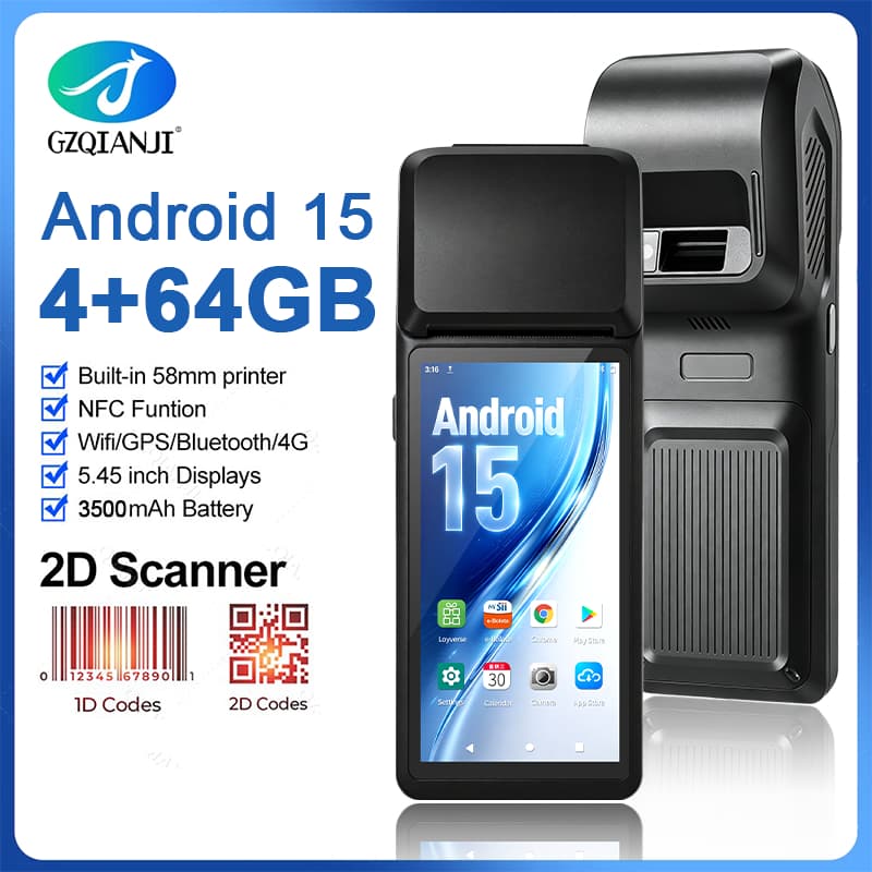 Terminal POS Portátil Android 15 Dispositivos PDA Inteligentes 4 + 64 Gb WiFi/BT/NFC Suporta Loyverse